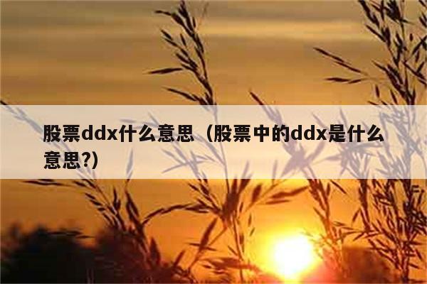 股票DDX是什么意思？如何解读这一指标？ 