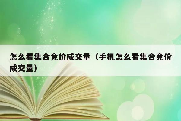 怎么看集合竞价成交量（手机怎么看集合竞价成交量） 