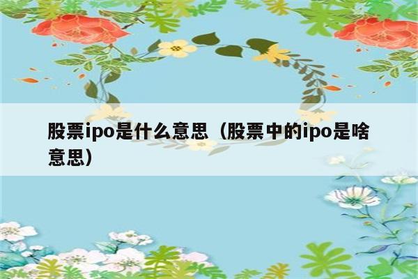 股票ipo是什么意思（股票中的ipo是啥意思） 