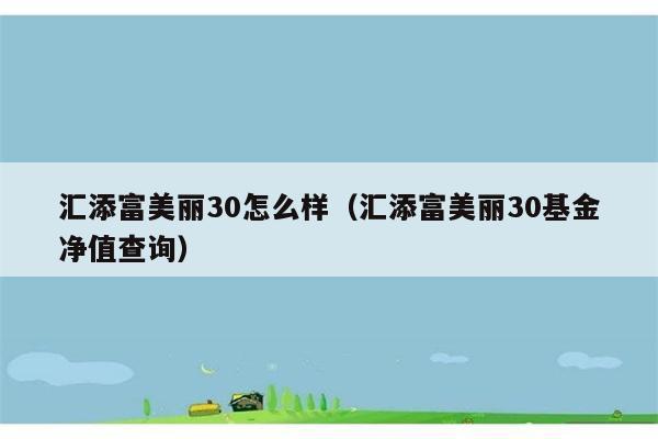 汇添富美丽30怎么样（汇添富美丽30基金净值查询） 