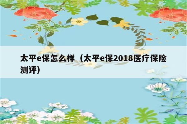 太平e保怎么样（太平e保2018医疗保险测评） 