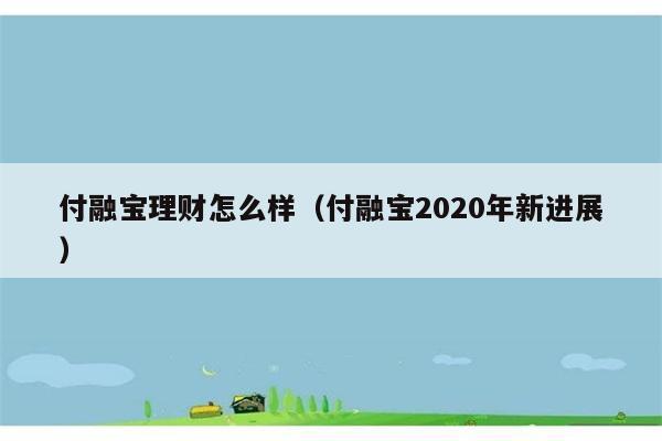 付融宝理财怎么样（付融宝2020年新进展） 