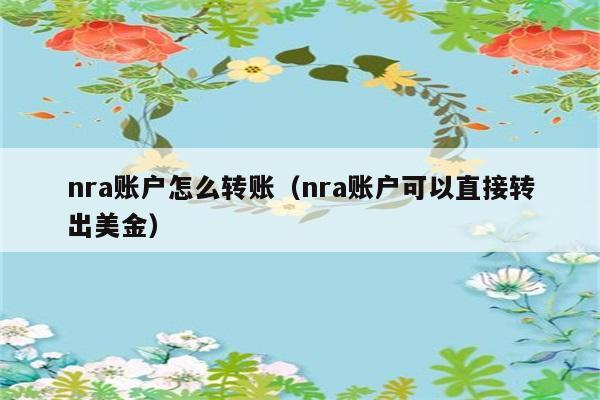 nra账户怎么转账（nra账户可以直接转出美金） 