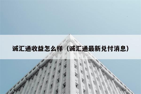 诚汇通收益怎么样（诚汇通最新兑付消息） 