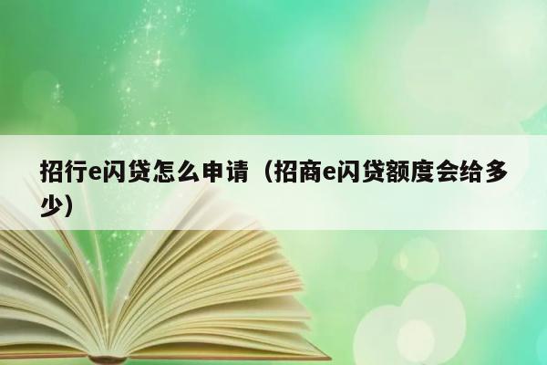 招行e闪贷怎么申请（招商e闪贷额度会给多少） 