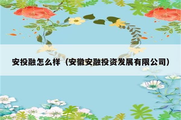 安投融怎么样（安徽安融投资发展有限公司） 