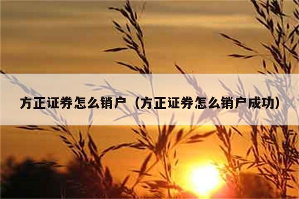 方正证券怎么销户（方正证券怎么销户成功） 