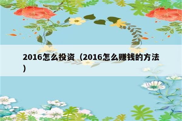 2016怎么投资（2016怎么赚钱的方法） 