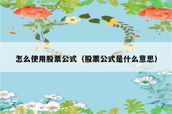 怎么使用股票公式（股票公式是什么意思） 