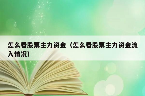 怎么看股票主力资金（怎么看股票主力资金流入情况） 