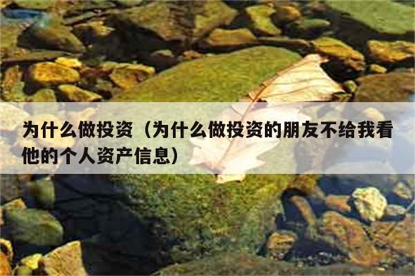 为什么做投资（为什么做投资的朋友不给我看他的个人资产信息） 