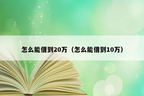 怎么能借到20万（怎么能借到10万） 