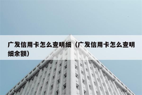 广发信用卡怎么查明细（广发信用卡怎么查明细余额） 