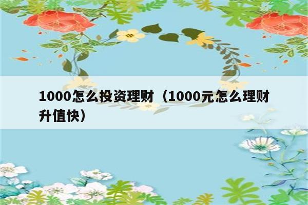 1000怎么投资理财（1000元怎么理财升值快） 