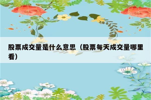 股票成交量是什么意思（股票每天成交量哪里看） 