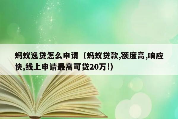 蚂蚁逸贷怎么申请（蚂蚁贷款,额度高,响应快,线上申请最高可贷20万!） 