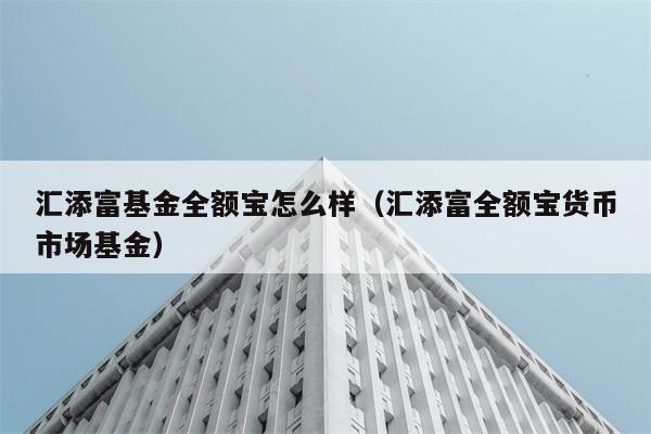 汇添富基金全额宝怎么样（汇添富全额宝货币市场基金） 