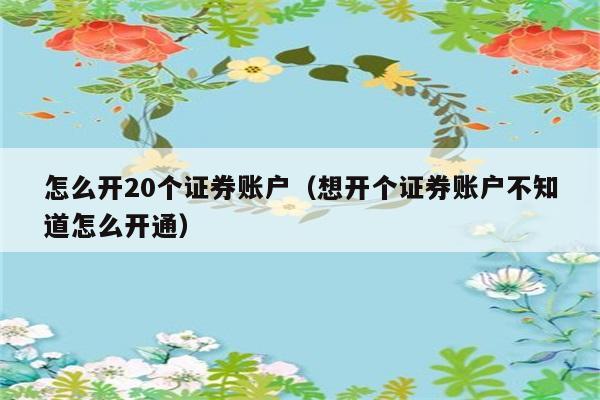 怎么开20个证券账户（想开个证券账户不知道怎么开通） 