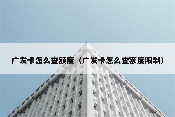 广发卡怎么查额度（广发卡怎么查额度限制） 