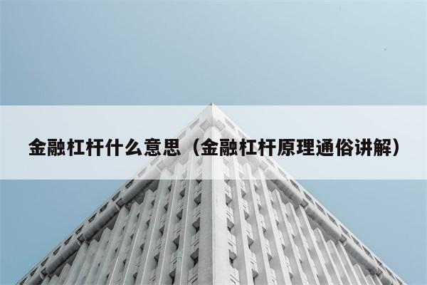 金融杠杆什么意思（金融杠杆原理通俗讲解） 