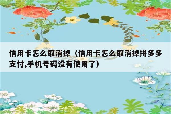 信用卡怎么取消掉（信用卡怎么取消掉拼多多支付,手机号码没有使用了） 