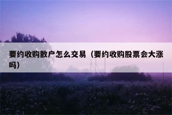 要约收购散户怎么交易（要约收购股票会大涨吗） 